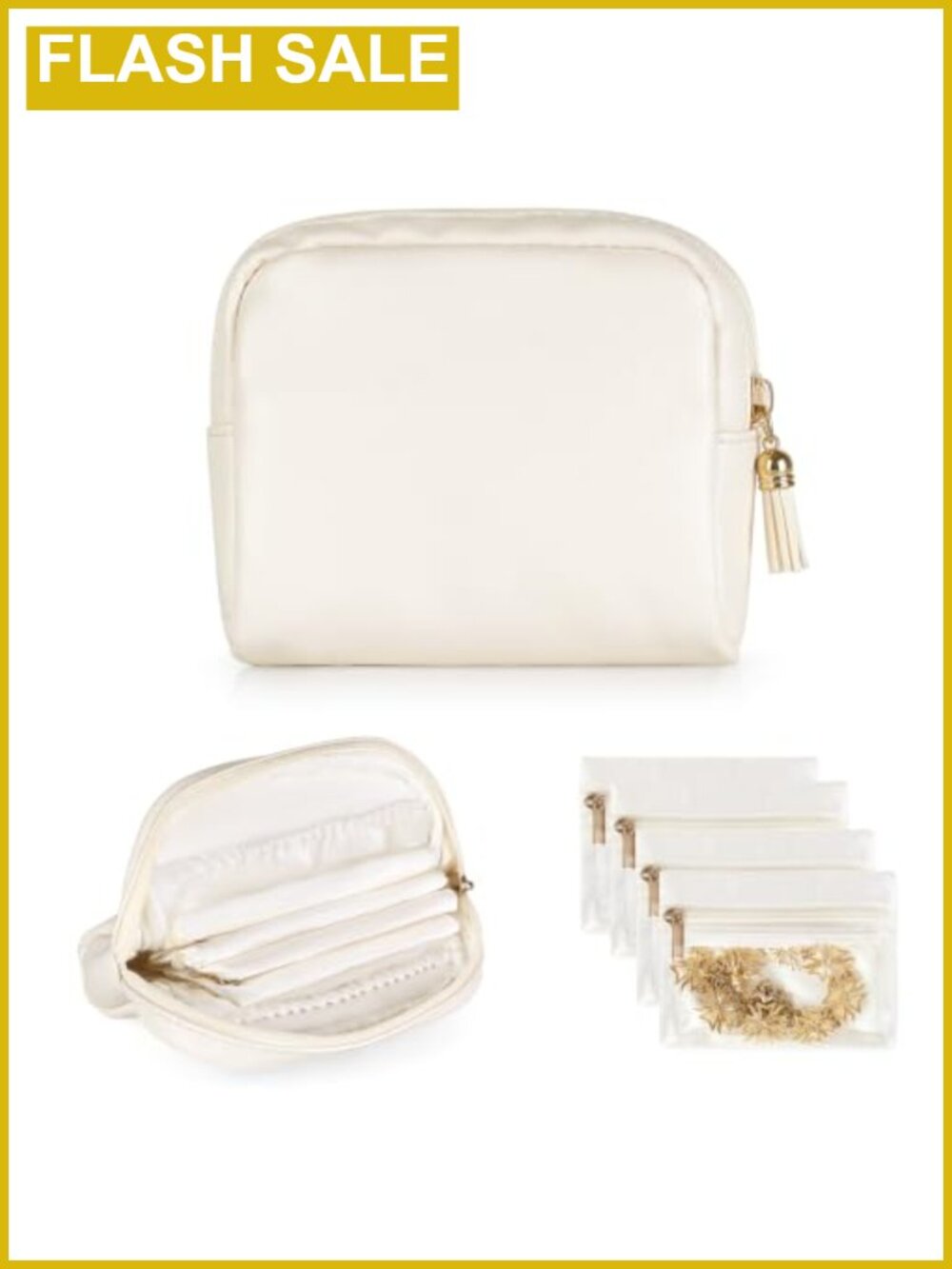 Compact Travel Jewelry Organizer Pouch with 4 Mini Bags Faux Leather Velvet
